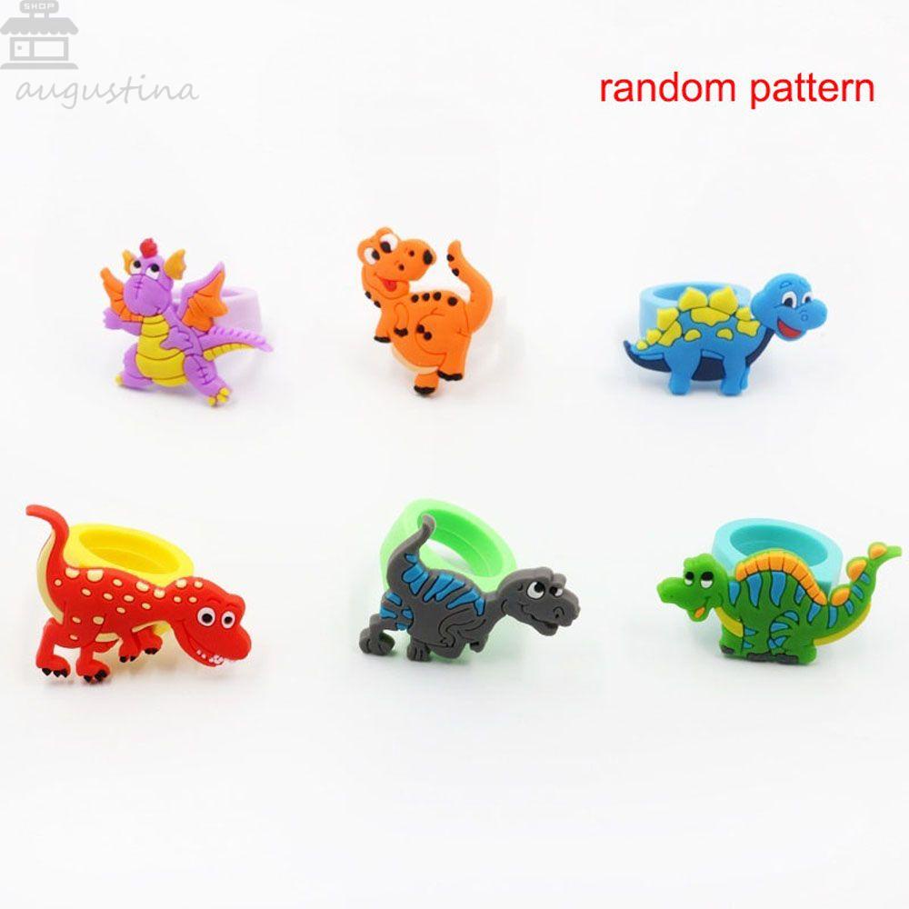 Cincin Dinosaurus Agustina 6 Pcs PVC Kartun Lucu Karet Aksesoris Fashion