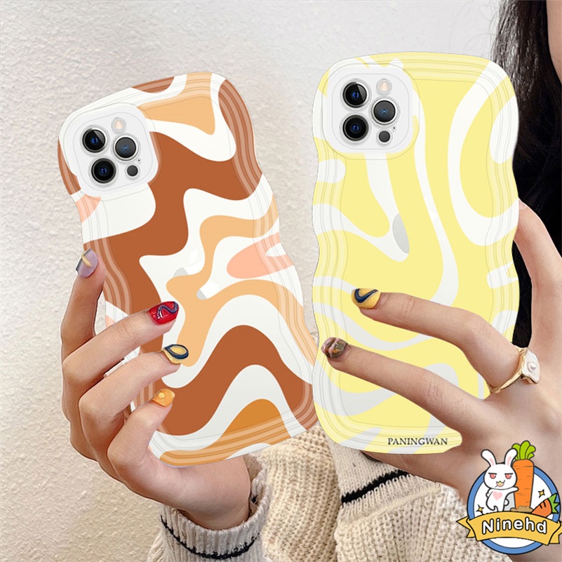 Huawei Y9 Prime 2019 Nova 7i Nova 9 7 SE Pro Nova Y90 Y70 Plus 5T 4e 3i 3e Y7A Y9s P20 Pro P30 Lite Honor 8X Irregular Yellow Wavy Phone Case Anti Jatuh Glossy Lembut Bergelombang Penutup Tepi