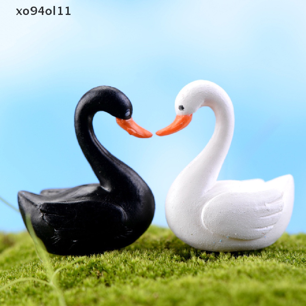 Xo Putih/Hitam Mini Swan Ornamen Taman Miniatur Patung Tanaman Pot Peri Dekorasi Taman OL