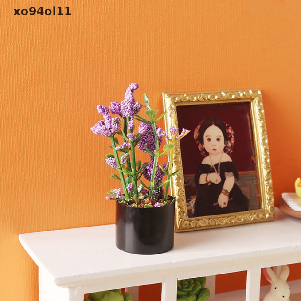 Xo 1: 12rumah Boneka Miniatur Ungu Pot Bunga Taman Rumah Model Decor Mainan Aksesoris Rumah Boneka OL