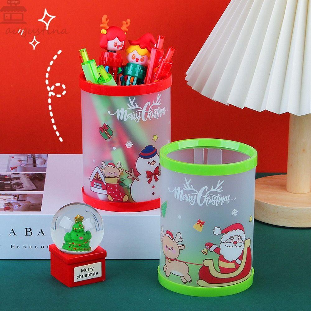 Agustinina Christmas Pen Holder DIY Santa Claus Lipat Pensil Stand Case Desktop Kosmetik Dekorasi Desktop Mahasiswa Gadis Makeup Brush Holder