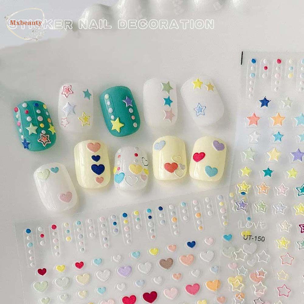 Mxbeauty Hati Stiker Kuku Wanita Relief Dot Titik Cinta Hati Perekat Diri Bintang Berujung Lima Dekorasi Nail Art