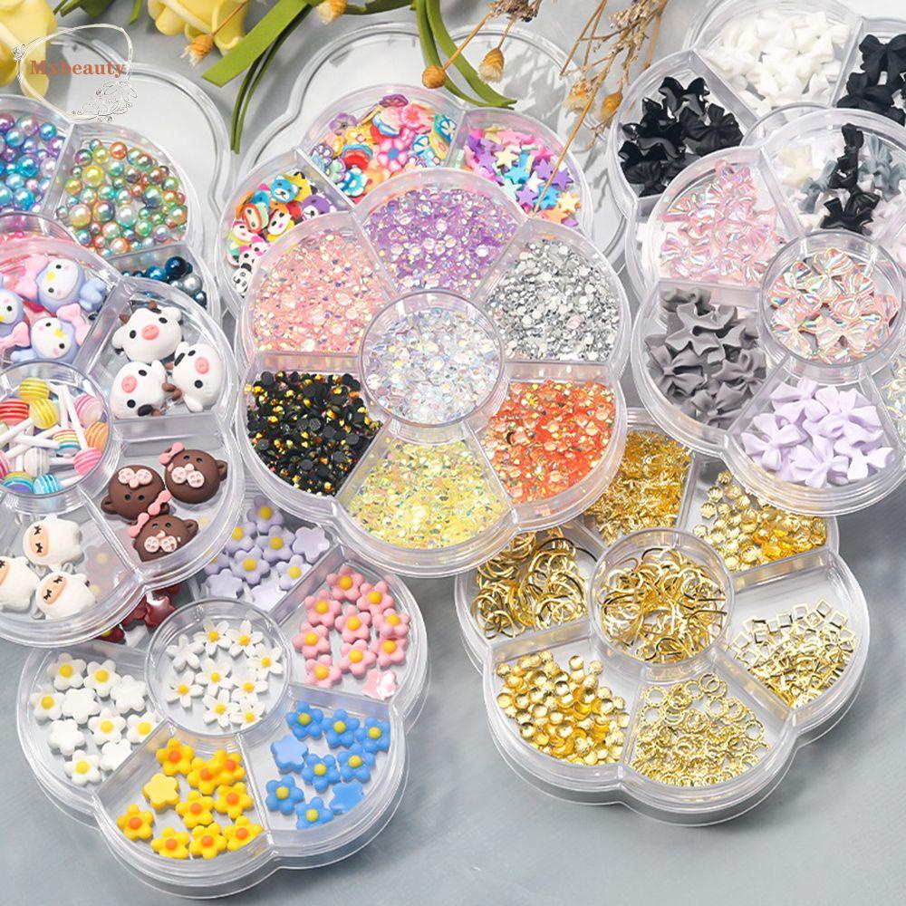 Mxbeauty 3D Dekorasi Nail Art Glitter Beruang Berlian Imitasi Bunga Beads Aurora Kristal Manicure Aksesoris