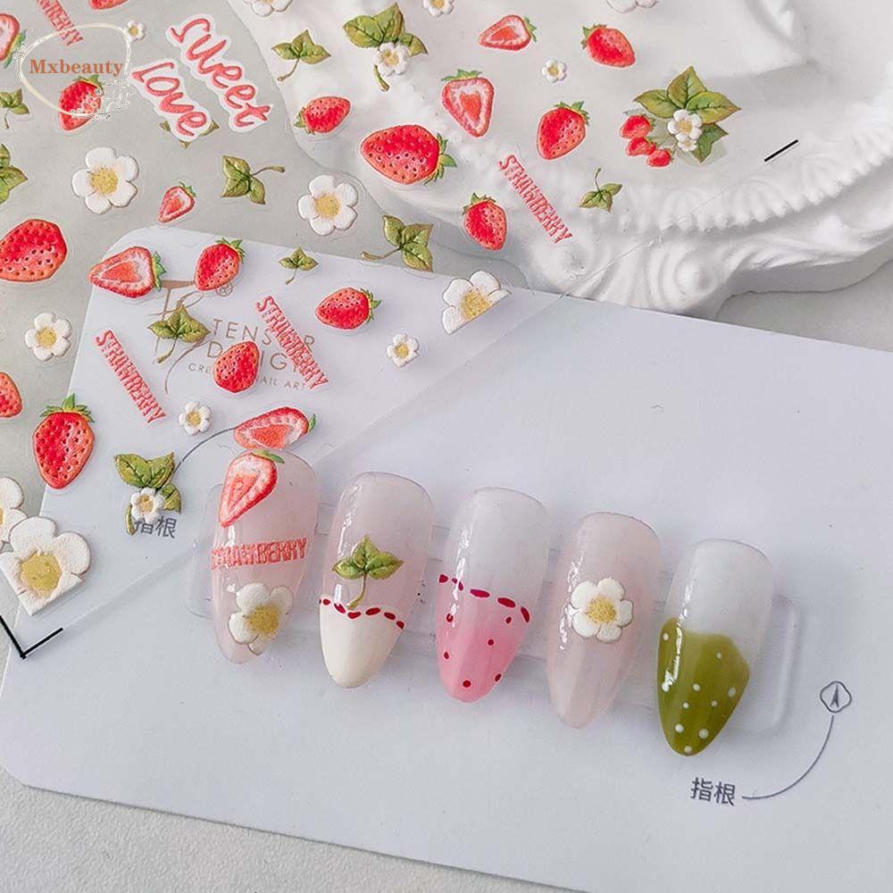 Mxbeauty Stiker Kuku Motif Kartun Strawberry / Pita Untuk Dekorasi Nail Art / Manicure