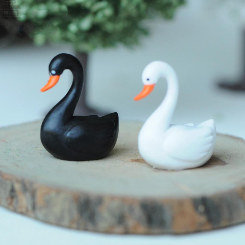 Agustina Hitam Putih Swan Miniatur Desktop Rumah Lanskap Mikro Mini DIY Peri Taman Kekasih Burung Ornamen