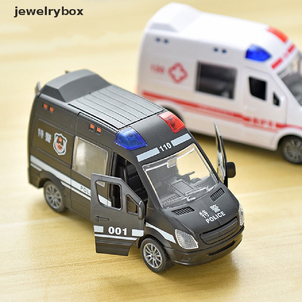 [jewelrybox] Hospital Rescue Ambulance Police Metal Cars Model Tarik Kembali Suara Dan Cahaya Mainan Butik