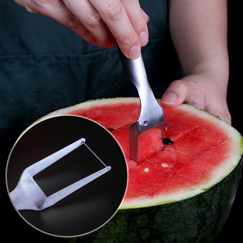 Bahkan Semangka Blok Slicer Keju Cepat Jelly Cutter Kreatif Dapur Pub Peralatan Makan 2in1 Stainless Steel Garpu Buah Kue Dessert Salad Prongs