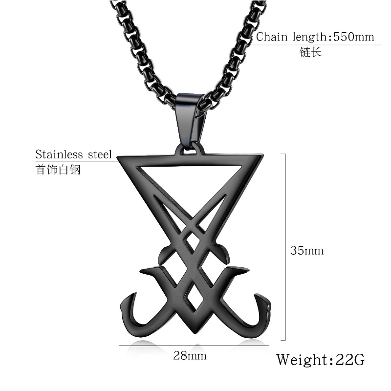 Z H Perhiasan Stainless Steel Lucifer Emblem Segel Liontin Hip Hop Rock Fashion Pria Dan Wanita Baja Titanium Kalung Retro Punk Aksesoris Pesta