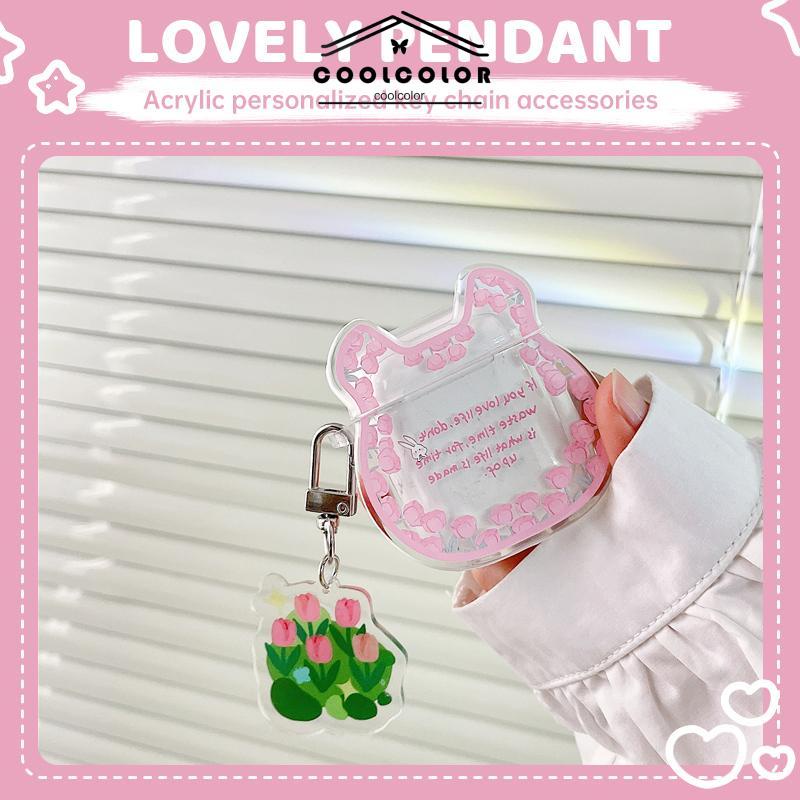 COD❤️Gantungan kunci bunga tulip/gantungan kunci akrilik liontin kreatif yang lucu gantungan kunci lucu mobil aksesoris Gantungan- cl
