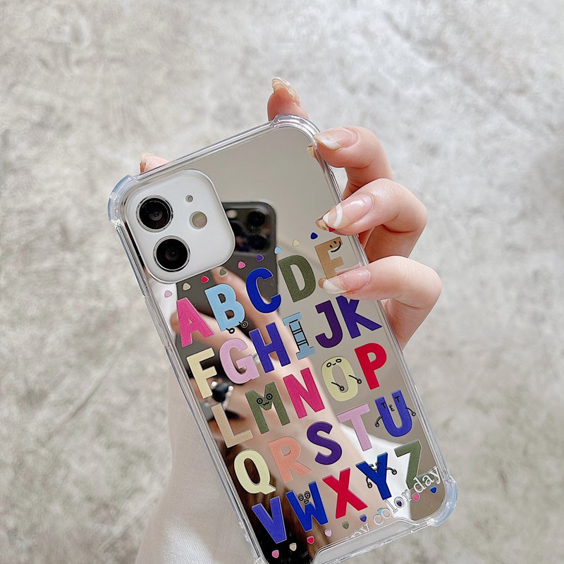 [Anti Jatuh Cermin] Pretty Silver Makeup Silikon Soft Case IPhone 6S 7 8 Plus X XR XS Max IPhone 11 12 13 14 Pro Max 14 Plus 7+8+12 13 Mini Wanita Gadis Lucu Inggris ABCDEEG