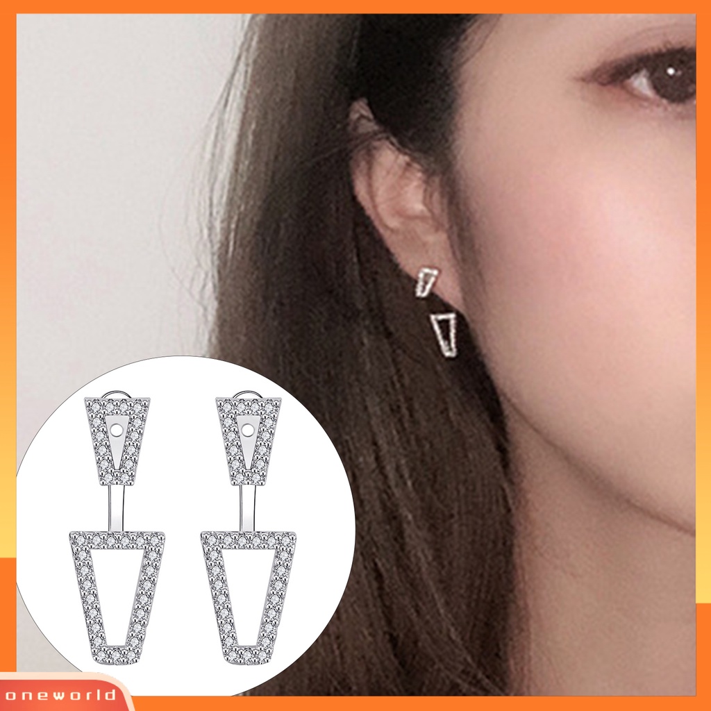 [EONE] 1pasang Anting Tusuk Dual Wearing Ways Geometri Hadiah Warna Silver Berlian Imitasi Mengkilap Women Earrings Untuk Pacaran