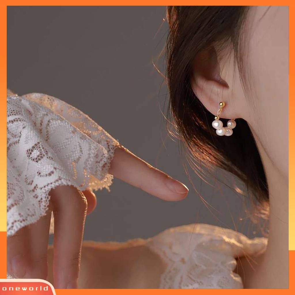 [EONE] 1pasang Ear Studs Vintage Elegan Manis Geometris Electroplating Dress Up Multi-wear Wanita Mutiara Imitasi Liontin Stud Earrings Perhiasan Untuk Pacaran