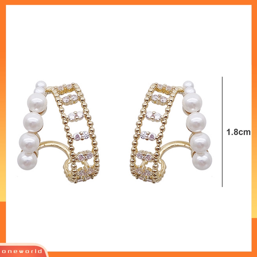 [EONE] 1pasang Anting Pejantan Hias Mutiara Imitasi Gaya Vintage Perancis Pengerjaan Halus Berdandan Elegan Cubic Zirconia Split Hoop Earrings Perhiasan Aksesori