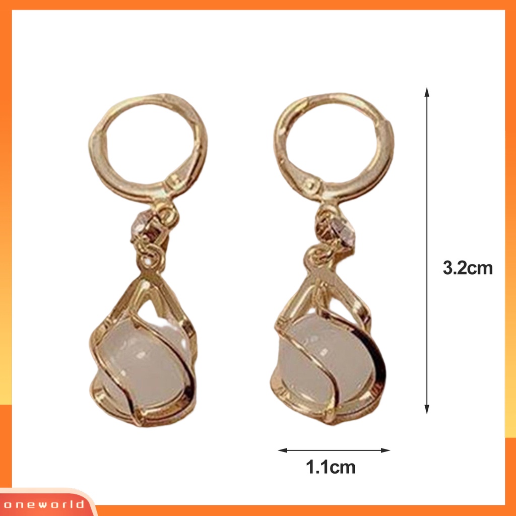 [EONE] 1pasang Drop Earrings Berongga Keluar Panjang Rumbai Shiny Berlian Imitasi Hias Berkilau Hadiah Wanita Bulat Faux Opal Pendant Hoop Earrings Fashion Perhiasan