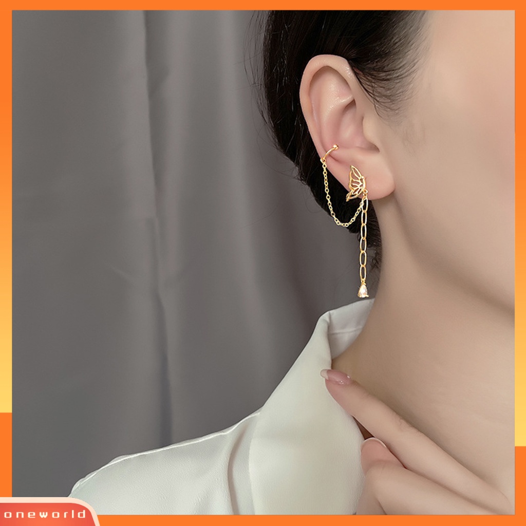 [EONE] 1pc Drop Earring Peri Temperamen One-piece Asimetris Gantung Rantai Dekorasi Gaya Korea Tulang Rawan Palsu Panjang Rumbai Telinga Manset Aksesoris Pakaian