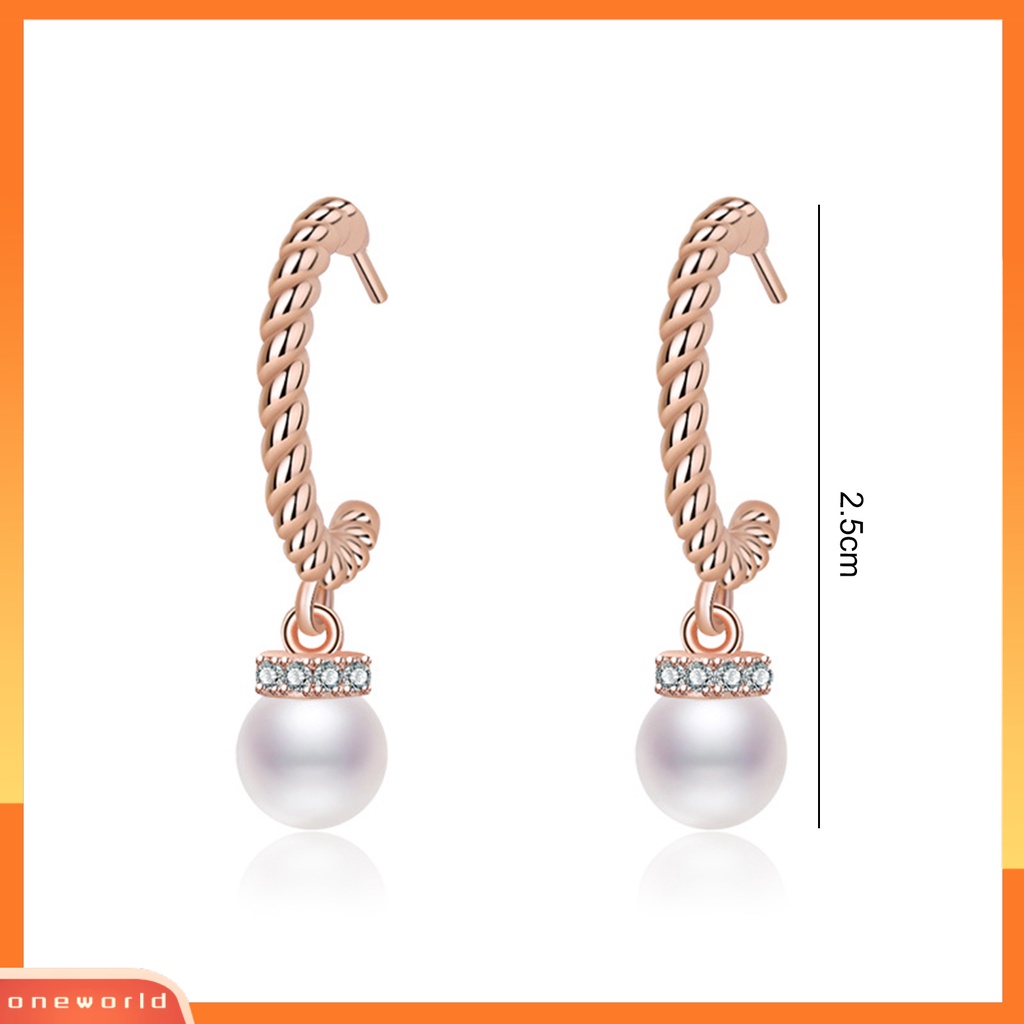 [EONE] 1pasang Anting Wanita Bersinar C-shaped Pendant Berlian Imitasi Hias Electroplating Ear Decoration Aksesori Fashion Faux Pearl Menjuntai Earrings Untuk Kehidupan Sehari-Hari