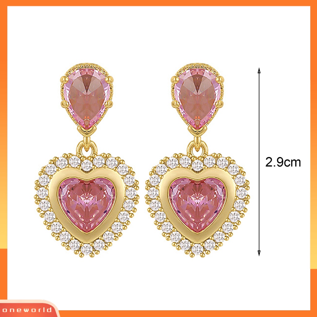 [EONE] 1pasang Menjuntai Anting Berlian Imitasi Geometris Electroplating Cahaya Mewah Hati Drop Earrings Perhiasan Aksesori