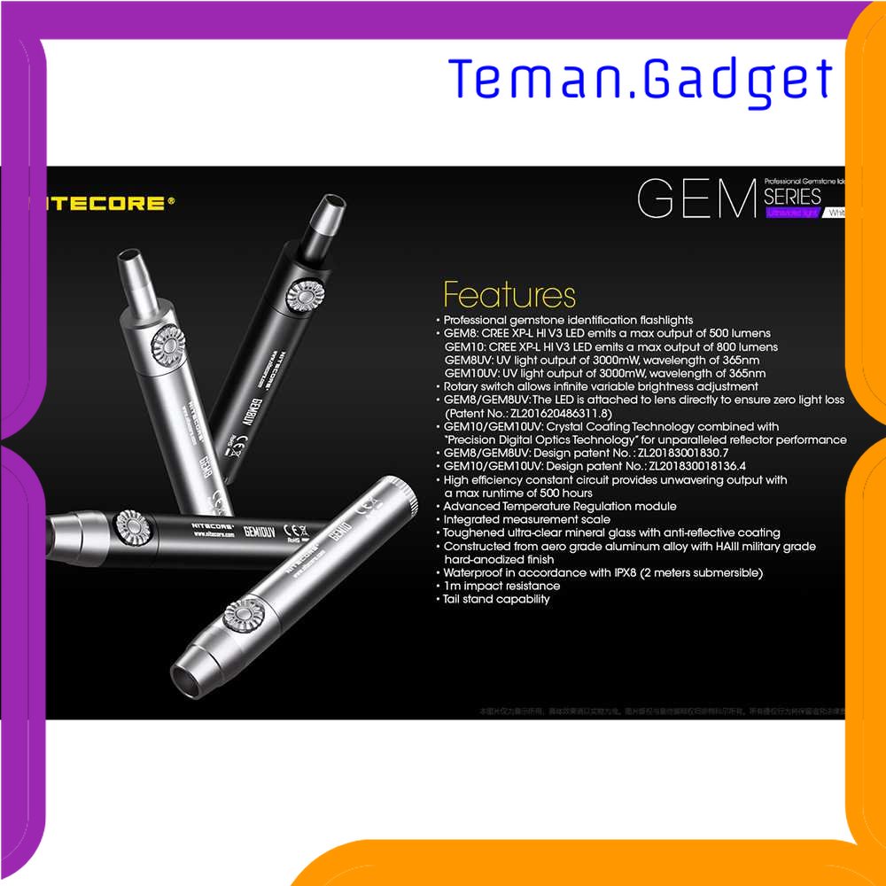 TG - LMP NITECORE Senter Indentifikasi Batu Mulia UV XP-L HI V3 IPX8 500 Lumens - GEM8