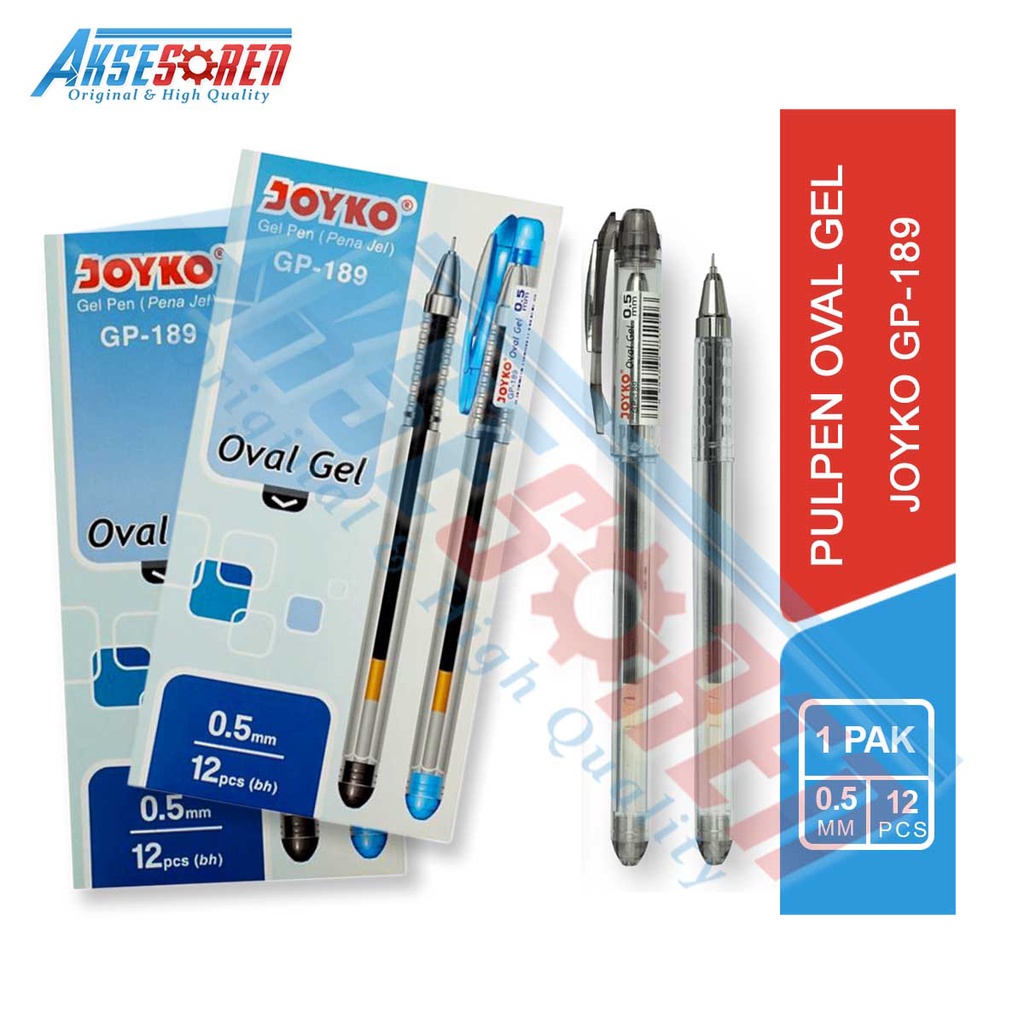 

Aksesoren Pulpen Oval Gel Joyko GP-189 [1 Pack/12 Pcs] / Ballpoint Gel Pena 1 Pak / Alat Tulis Sekolah / Ball Pen Bolpen Polpen Bulpen Tinta Hitam Perlengkapan Sekolah Joyko