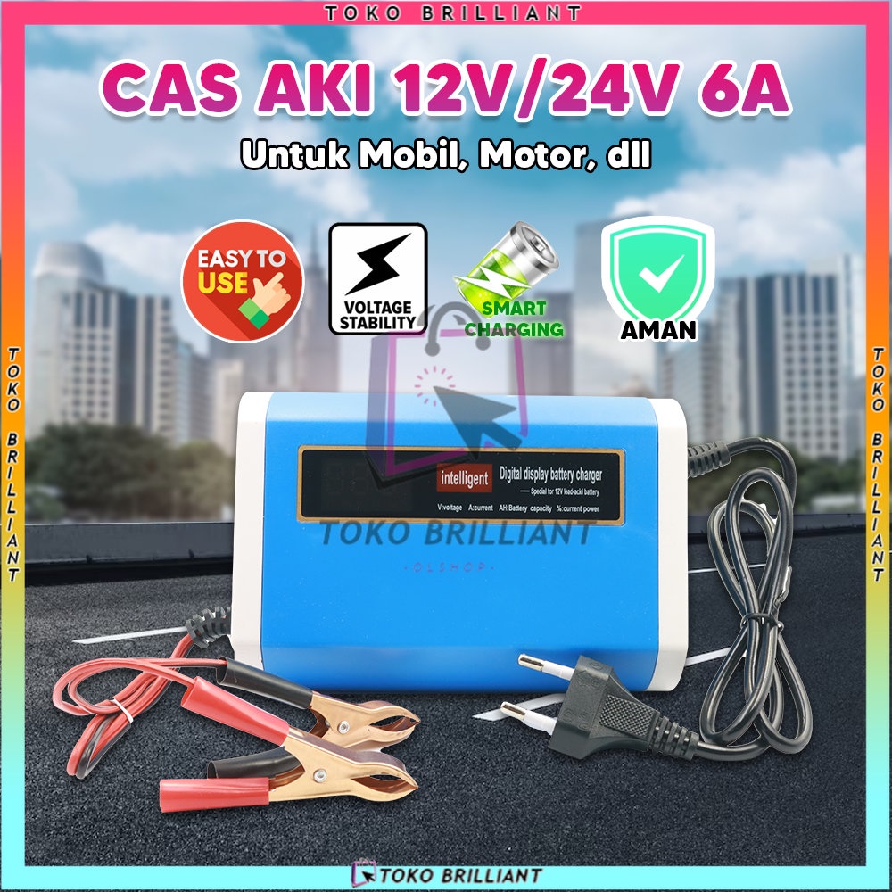 TERBARU!!! Charger Aki Mobil Motor Lead Acid 12-24V 10A with LCD - UD21 - Blue [Bisa Bayar Ditempat]