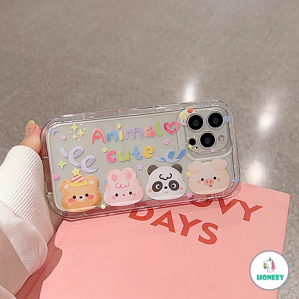 IPHONE Kawaii Animal Pesta Ulang Tahun Beruang Art Casing Ponsel Transparan Untuk Iphone14 13 12 11 Pro Max14 Plus Case Kartun Lucu Soft Cover