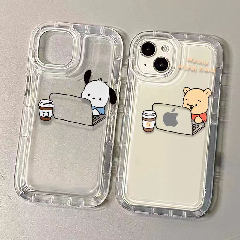 IPHONE Pooh Casing Ponsel Cocok Untuk Iphone11 14 14pro 14plus 13 13mini 13pro 13prm iPhone12 7Plus 8Plus Xr XS 13 12mini Pro Max Empat Sudut Casing Ponsel Transparan Tahan Guncangan