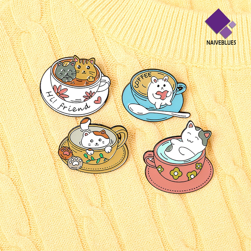 &lt; Naiveblues &gt; Kartun Kucing Cangkir Kopi Bros Tas Topi Enamel Cat Pin Lencana Hadiah