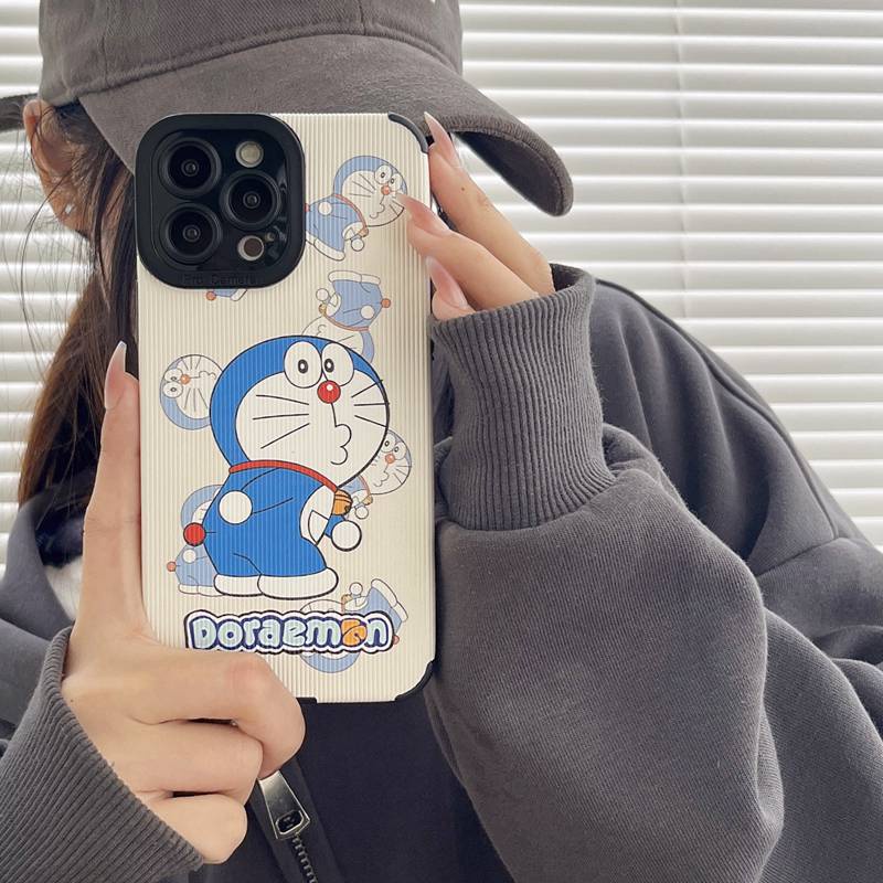 So Cute Doraemon Leather Soft Case iP iPhone 7 8 Plus SE 2020 X XR XS Max 11 12 13 14 Pro Max 14 Plus Women's Girl Lovely Phone Case Camera Protect Missconnie Casing hp