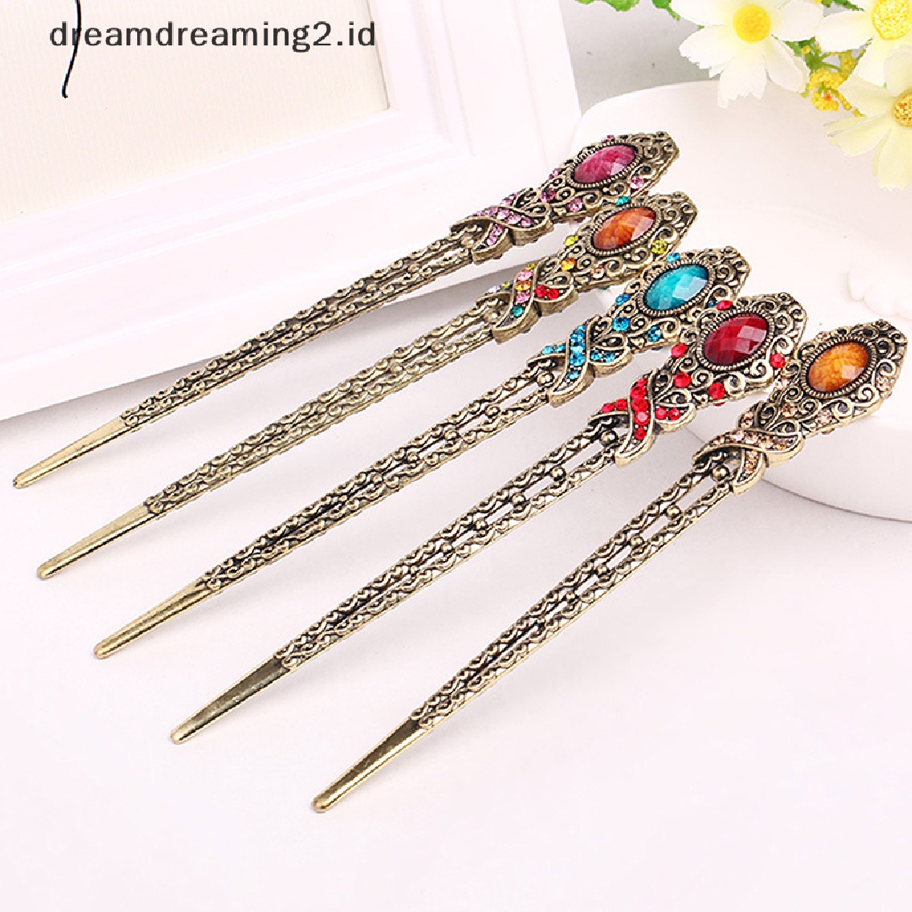 (dream) Tongkat Rambut Logam Kristal Vintage Simple Aksesoris Jepit Rambut Vintage Hair Pin//