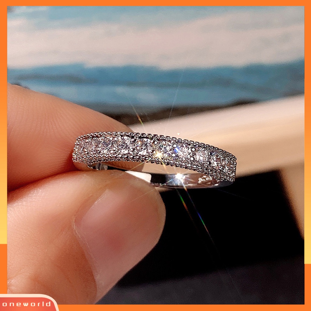 [EONE] Unisex Cincin Bulat Cubic Zirconia Perhiasan Bersinar Terang Kilau Jari Cincin Hadiah Hari Kasih Sayang