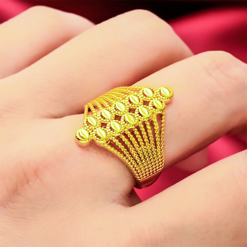 Goldkingdom Perhiasan Fashion 24K Bangkok Aksesoris Spot Wanita Besar Bunga Cincin Mendominasi Minimalis