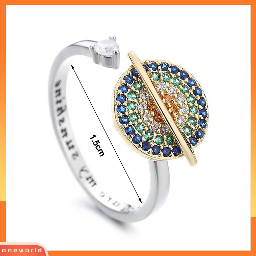 [EONE] Cincin Terbuka Bersinar Dapat Diputar Warna-Warni Cubic Zirconia Huruf Berlian Imitasi Pereda Kecemasan Desain Planet Wanita Fidget Anti Kecemasan Cincin Perhiasan Aksesori
