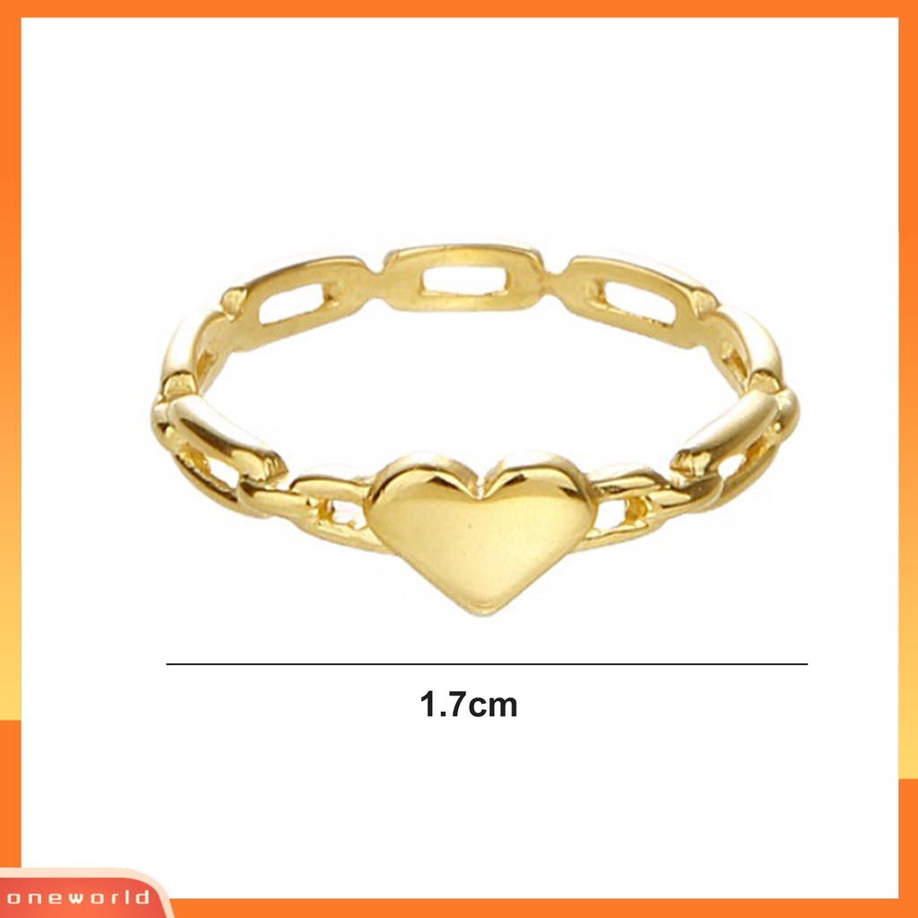 [EONE] Wanita Cincin Golden Hollow Link Rantai Temperamen Elegan Hadiah Hypoallergenic Cinta Kecil Jantung Jari Cincin Fashion Perhiasan