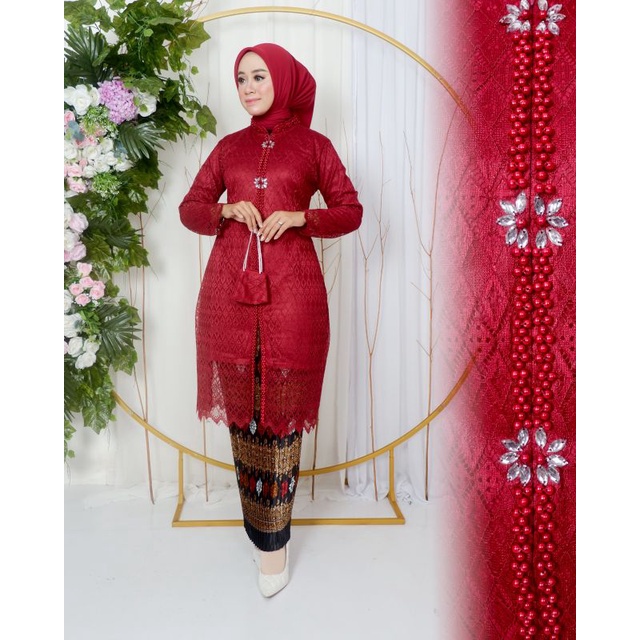 BA kebaya modern Kebaya Brukat Payet Busui tunik brukat Atasan tunik brukat Set Kebaya Pesta Modern Kebaya Kancing Payet