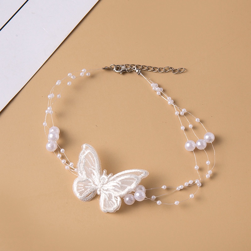 Kalung Choker Mutiara Multilayer Elegan Vintage Bunga Kupu-Kupu Kalung Rantai Akrilik Untuk Wanita Fashion Perhiasan Pernikahan Hadiah