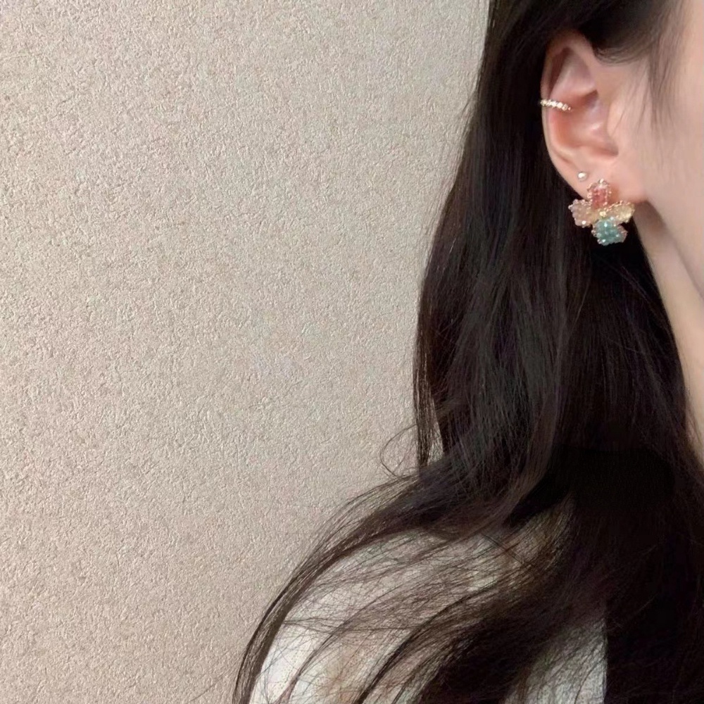 Deartiara Anting Bunga Kristal Imitasi Berwarna Vintage Dengan Desain Kecil, Anting Kelopak Empat Warna Segar Dan Elegan