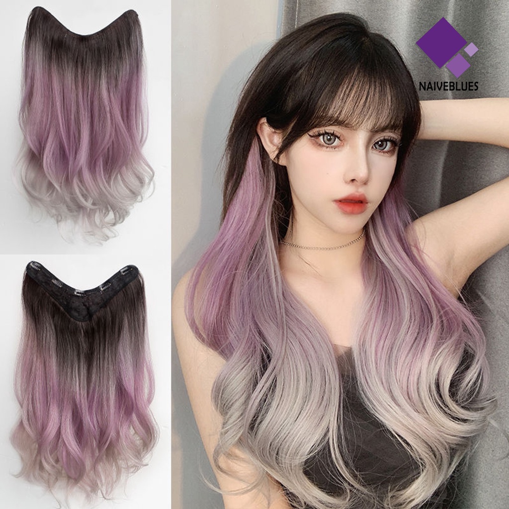 &lt; Naiveblues &gt; Potongan Wig Keriting Lembut Berbulu Alami Desain Pas Sempurna One-piece Berwarna Gradasi Panjang