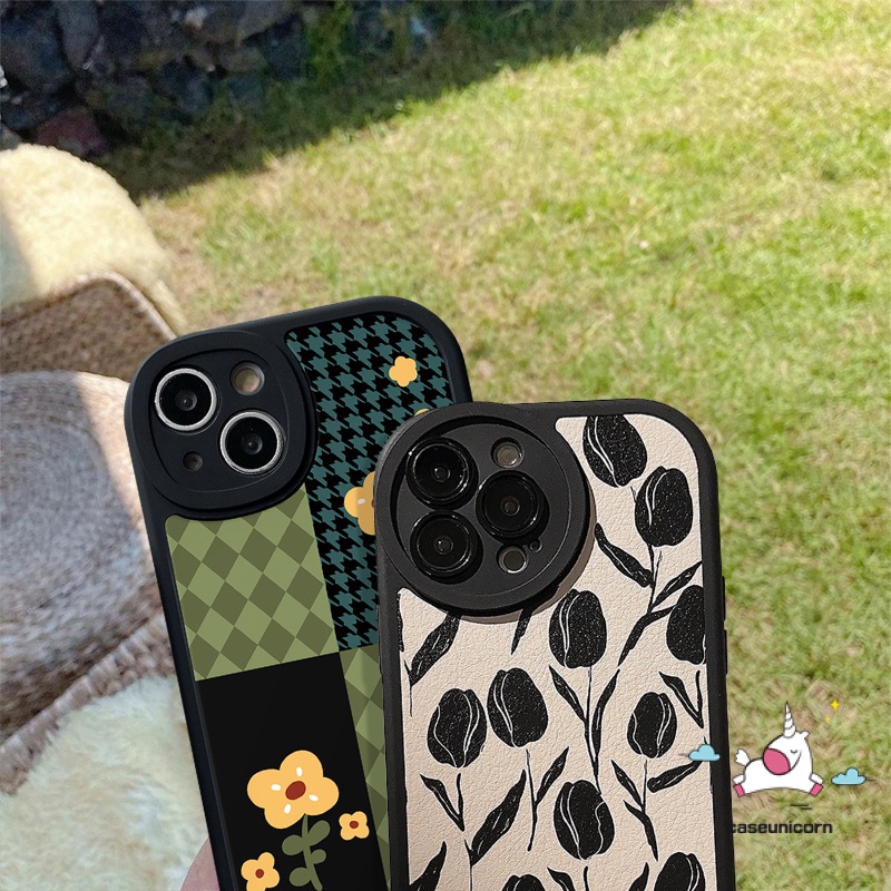 Casing Ponsel Bunga Retro Untuk Infinix Smart 5 6 Note 8 Hot 10 Lite 10T 11s 10s 11 Hot 11 10T 11s 10s 10 9 Play Bermain Mewah Pola Kotak-Kotak Jahitan Houndstooth Lembut TPU Casing Anti Jatuh