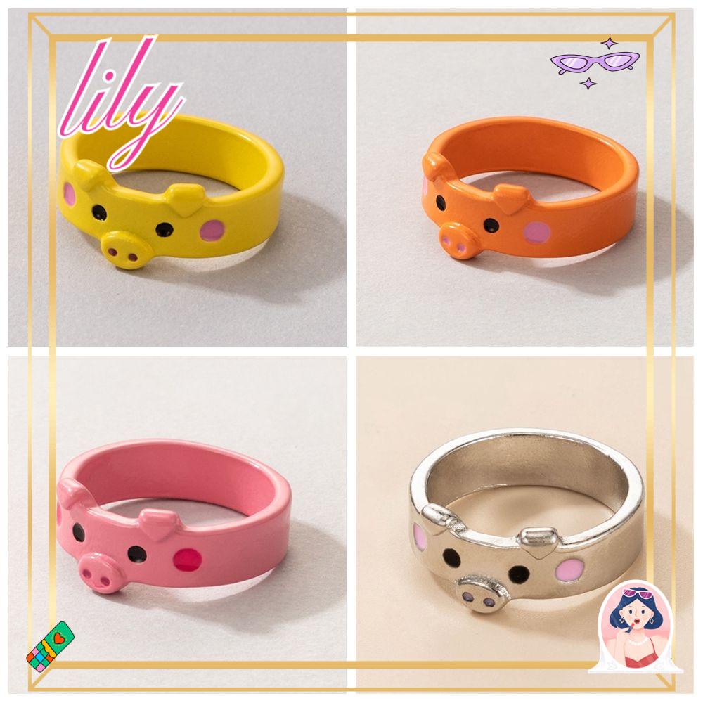 Lily Pig Cincin Wanita Pria Fashion Retro Unisex Vintage Kreatif Hewan