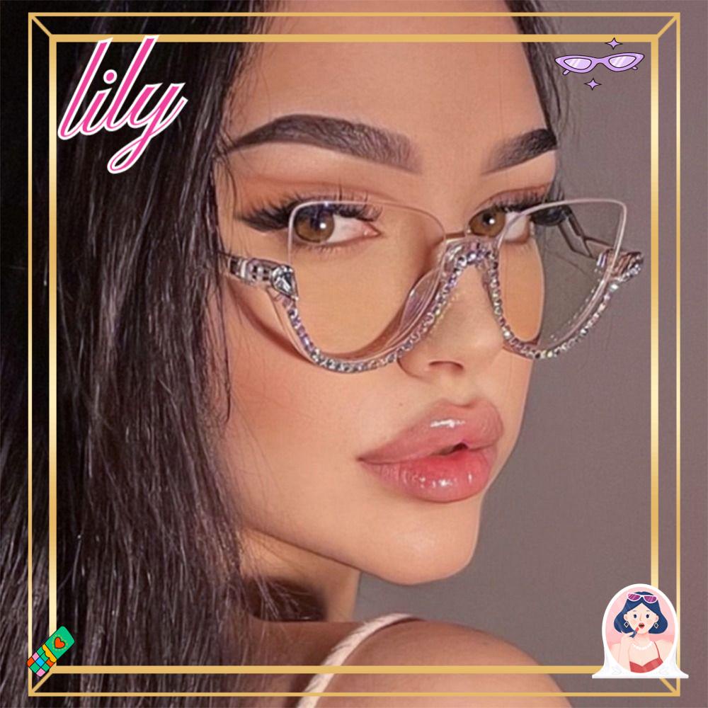 Lily Kacamata Anti-Cahaya Biru Fashion Anti Silau &amp; UV Setengah Bingkai Kacamata Cat Eye Frame
