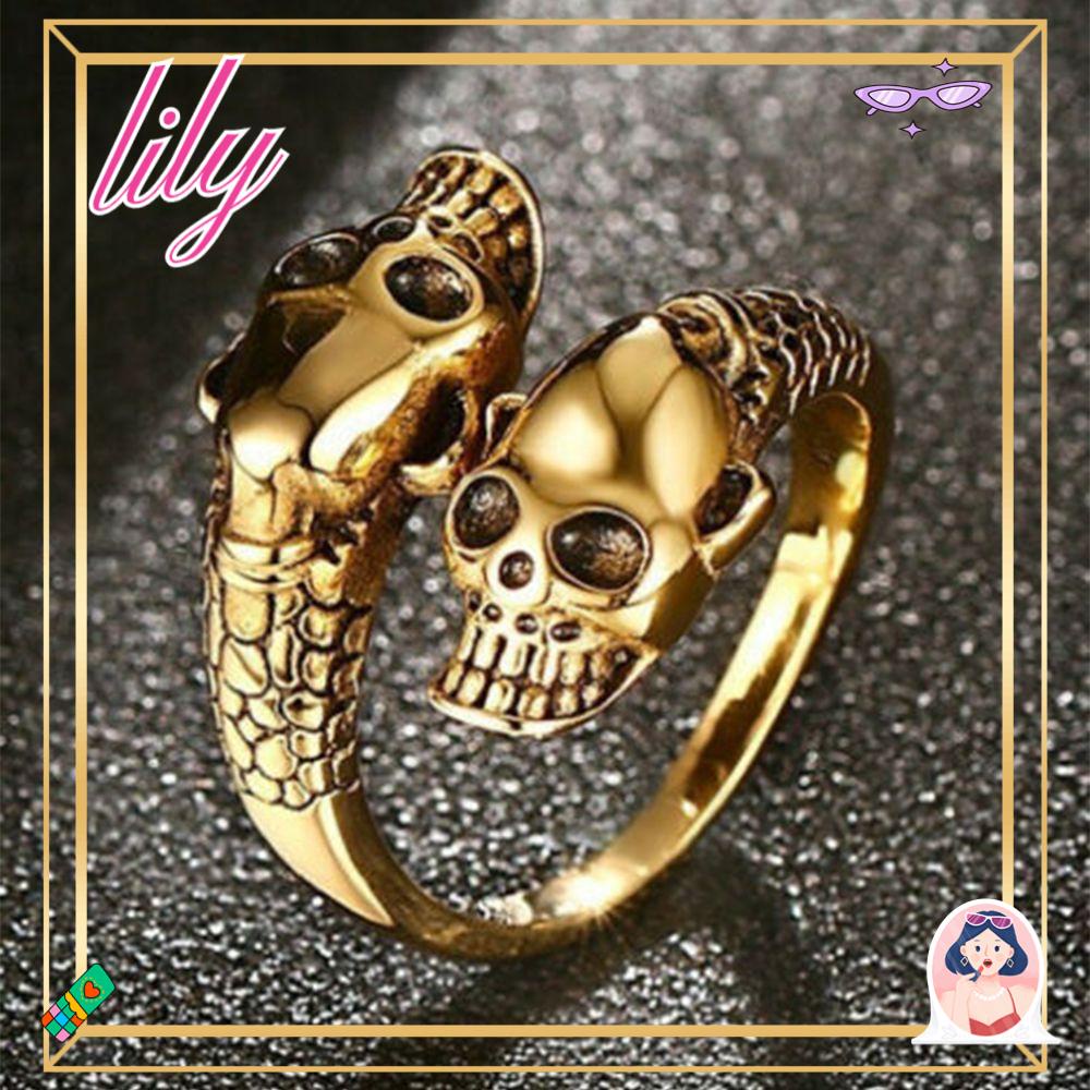 Cincin Kepala Tengkorak LILY Rock Rap Perhiasan Stainless Pria Keren