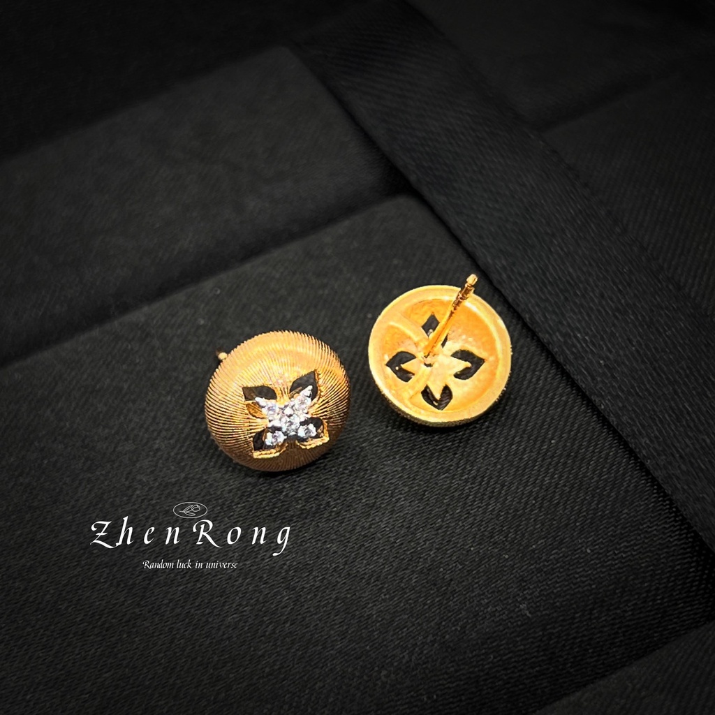 Goldkingdom Aksesoris Perhiasan Fashion Ready Stock Gaya Istana Retro Anting-Anting Disikat Beruntung Empat Daun Semanggi Renda Berlapis Emas.