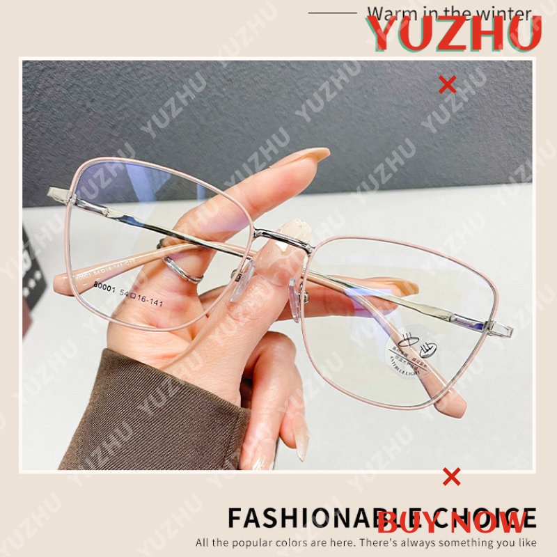 (YUZHU) Vintage Fashion Cat Eye Anti Blue Light Eyeglasses Untuk Wanita Western Fashion Metal Square Colorful Replaceable Lens Eyeglasses