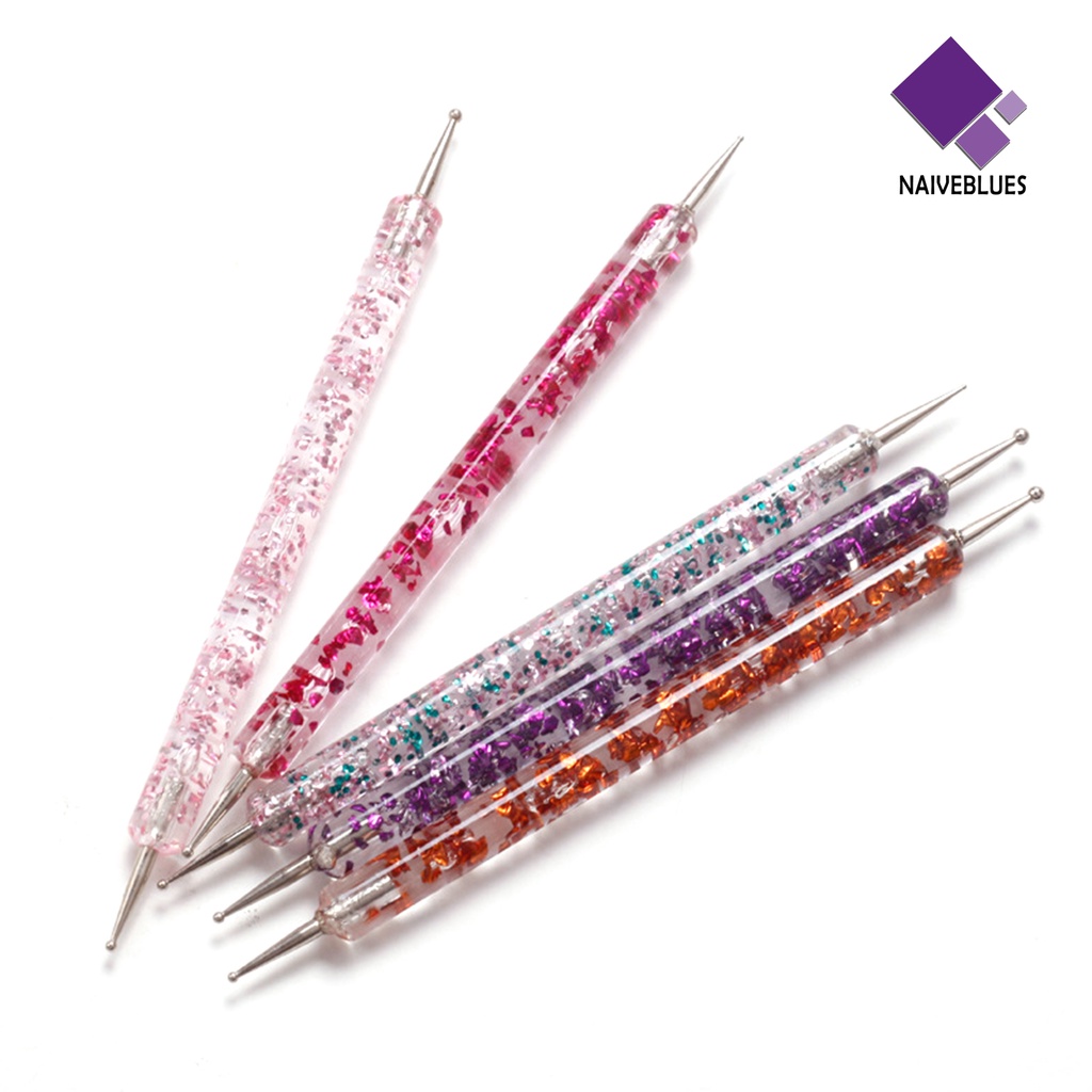[naiveblues] 5pcs/set Pen Dotting Kuku Kepala Ganda Payet Handle UV Gel Lukisan Manicure Art