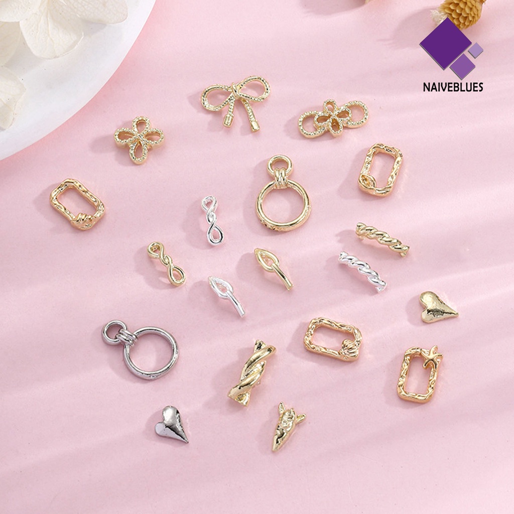 [naiveblues] 20pcs Perhiasan Nail Art 3D Kepang Hollow Busur DIY Alloy Jepang Pesona Dekorasi