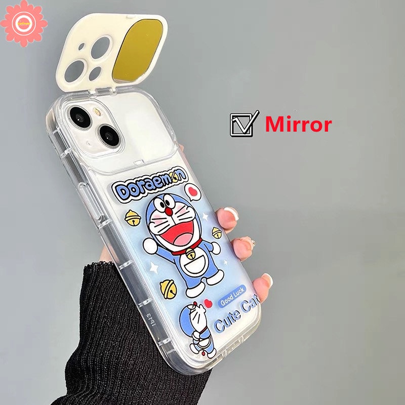 Case Cermin Make Up Flip Kreatif Kartun Untuk Oppo A12 A15 A5s A3s A53 A9 A5 A31 A33 2020 A7 A57 A15s A12E A77 A11K A35 A77s Kucing Kartun Lucu Doraemon Soft Cover