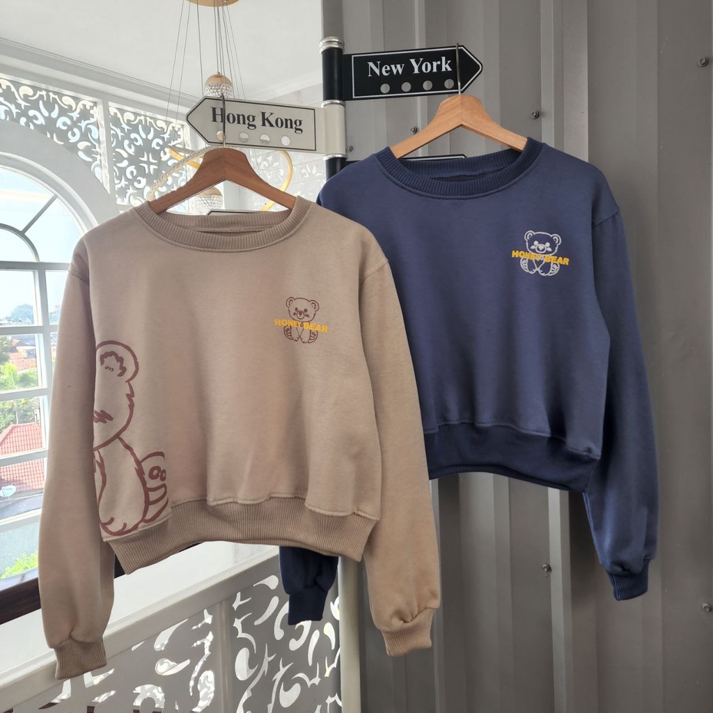 Jaket sweater pasangan honey bears crope / Hoodie jaket terbaru murah / jaket couple sahabat / sweat
