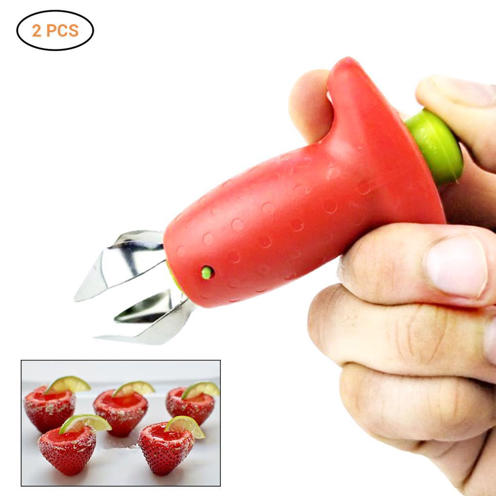 2pcs Strawberry Berry Corer Batang Daun Huller Permata Penghilang Penghilang Penghilang Corer Buah Alat Dapur