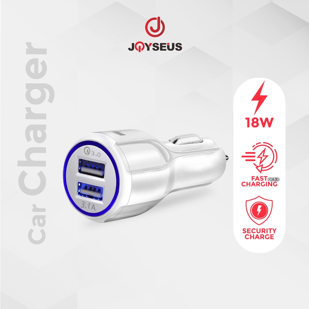 Hanaiso Car Charger Colokan Mobil 2 Ports QC3.0 QC 3.0 Fast Quick Charging 3.1A Qualcomm Black White JOYSEUS- JM0001 JM0002 33w 18w 20w 43w 75w