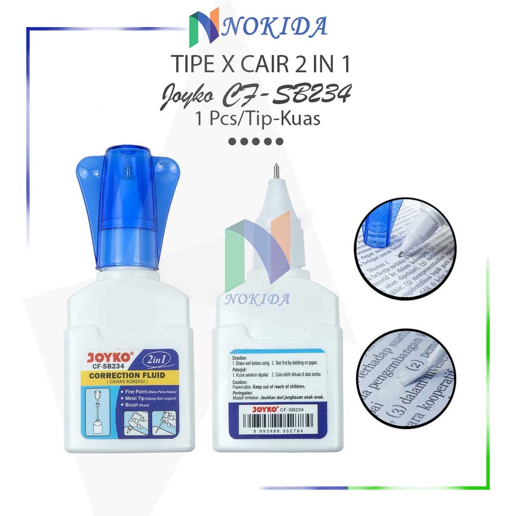 

Nokida Tipe X Cair 2 In 1 CF-SB234 [Kuas Dan Tip] / Penghapus Pulpen / Tip Ex Tip X Joyko Correction Fluid